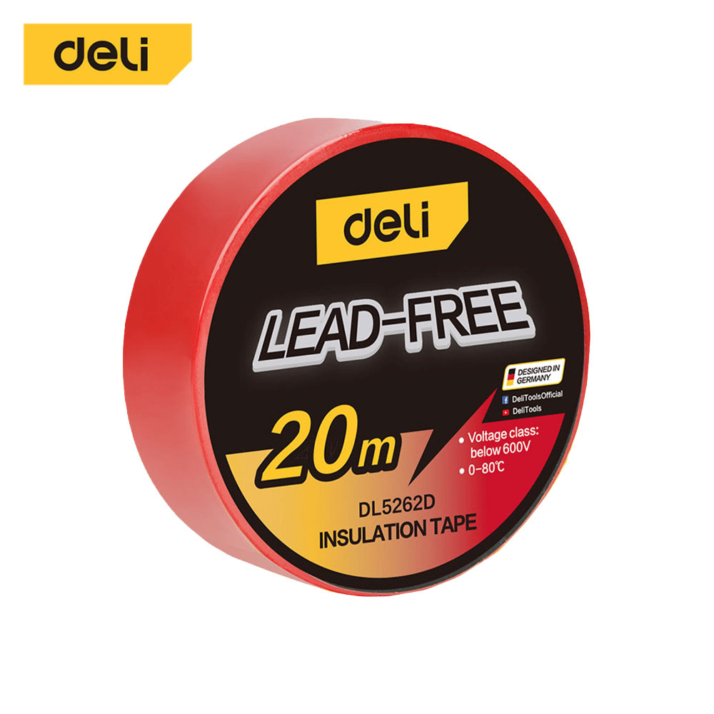 เทปพันสายไฟ DELI EDL5262D-RD-01 20ม. สีแดง_0